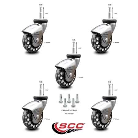 Service Caster 3 Inch Bright Chrome Hooded Polyurethane 5/16 Inch Grip Neck Stem Casters, 5PK SCC-GN03S310-PPUBD-BC-5